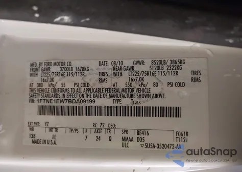 2011 Ford E-150 Commercial из США, поврежденный, VIN 1FTNE1EW7BDA09199